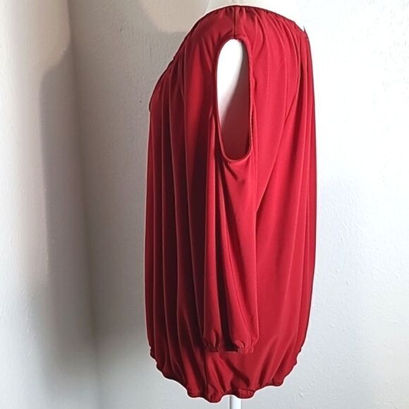 Notations Red Cold-Shoulder Blouse with Elastic Waistband, Size 1X - Picture 6 of 9